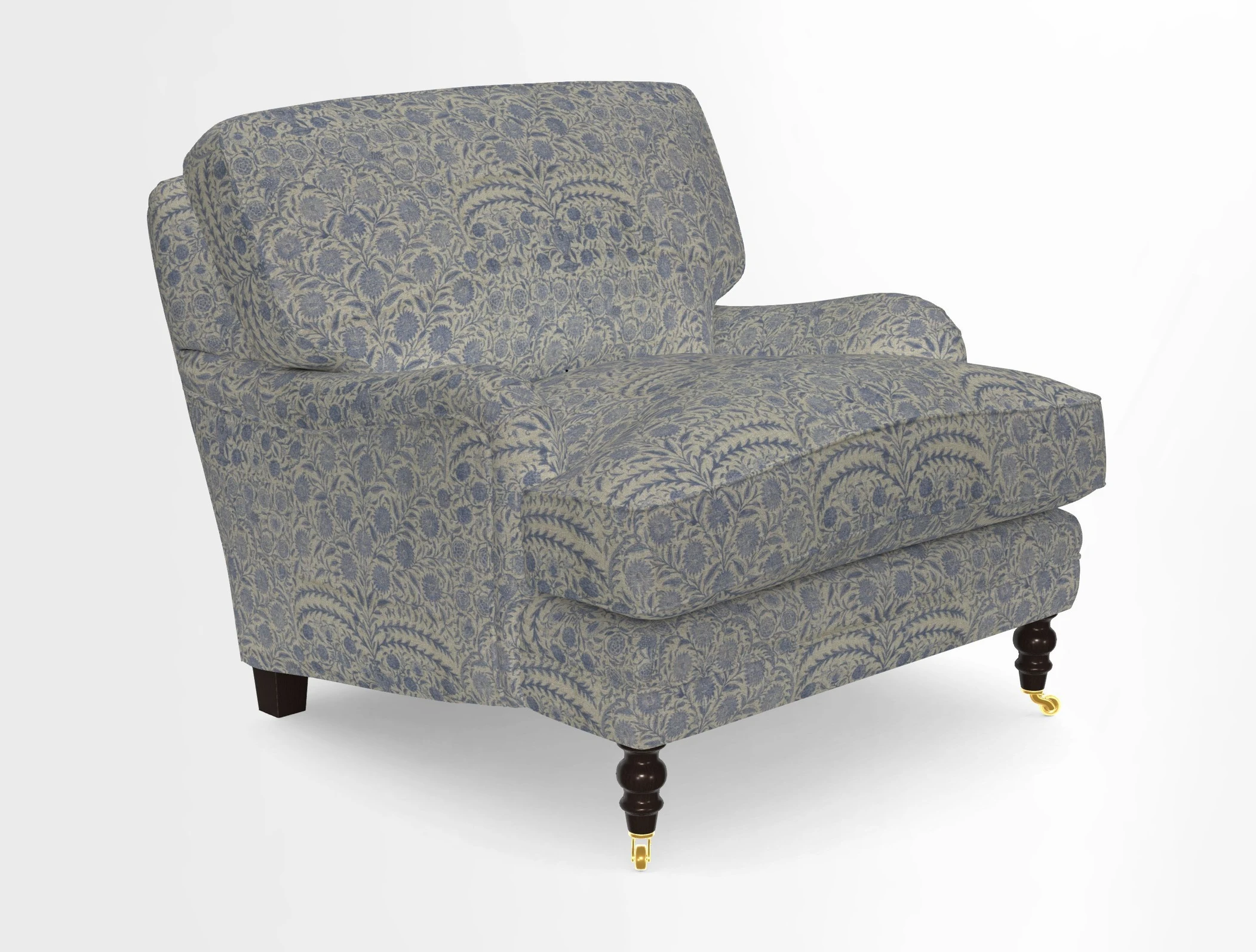 Coates Chair in RHS Gertrude Jekyll Lattice Blue with Seat and Back Cushions in Mohair Velvet Indigo