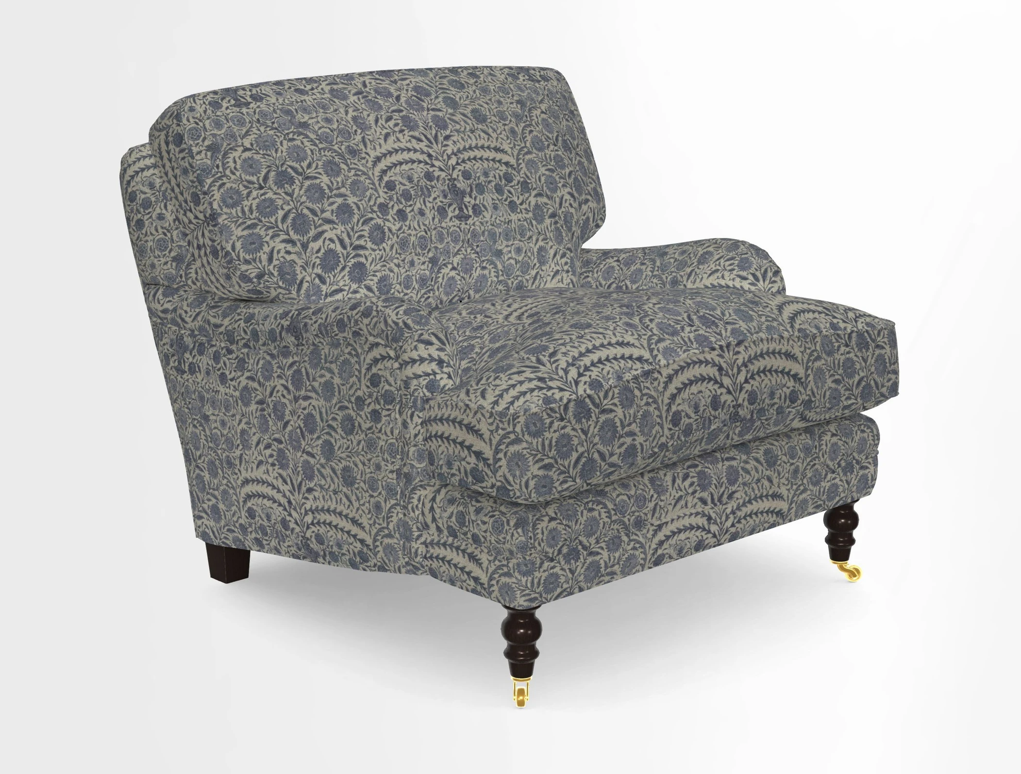 Coates Chair in RHS Gertrude Jekyll Lattice Blue with Seat and Back Cushions in Mohair Velvet Indigo