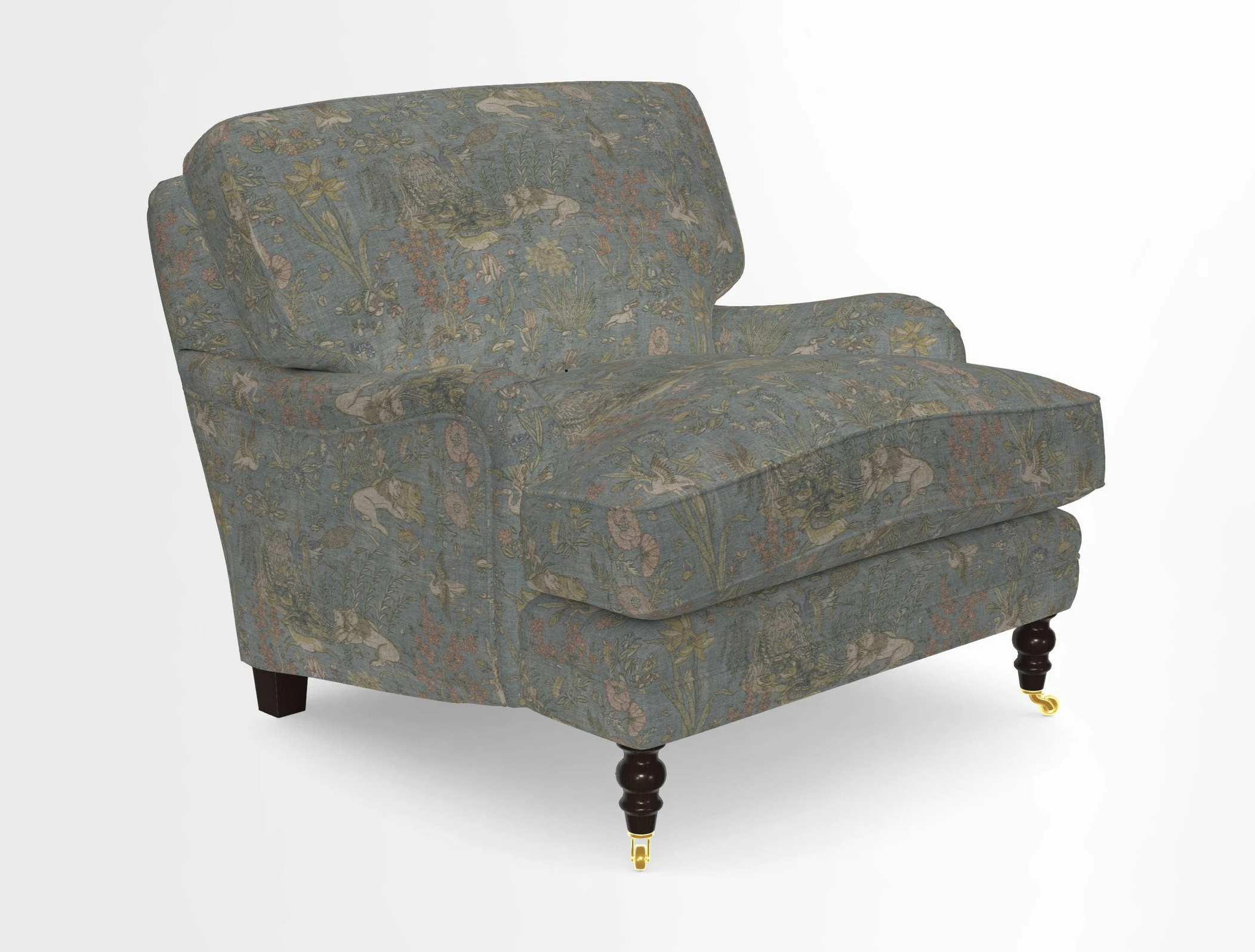 Coates Chair in RHS Gertrude Jekyll Lattice Blue with Seat and Back Cushions in Mohair Velvet Indigo