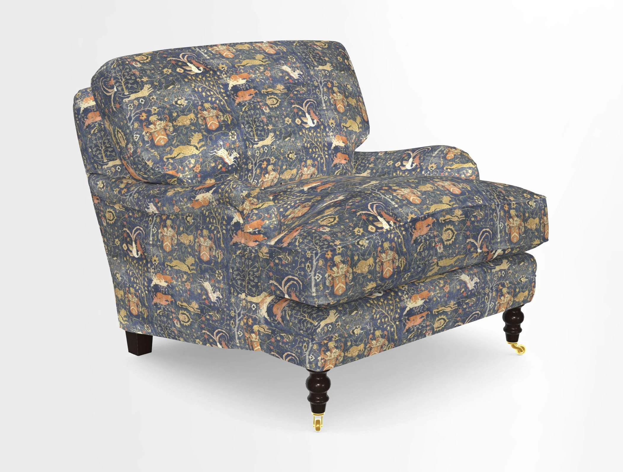 Coates Chair in RHS Gertrude Jekyll Lattice Blue with Seat and Back Cushions in Mohair Velvet Indigo