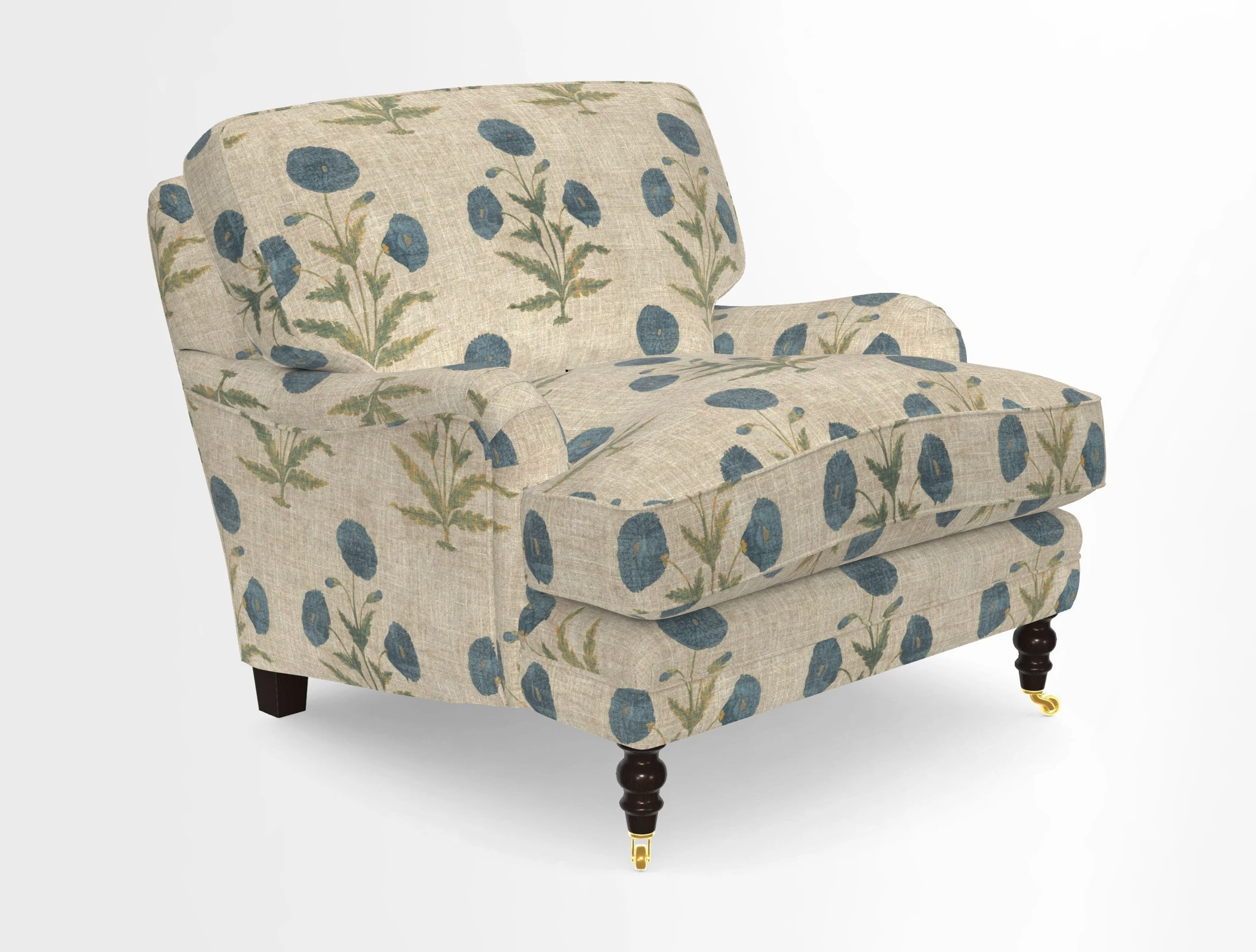 Coates Chair in RHS Gertrude Jekyll Lattice Blue with Seat and Back Cushions in Mohair Velvet Indigo
