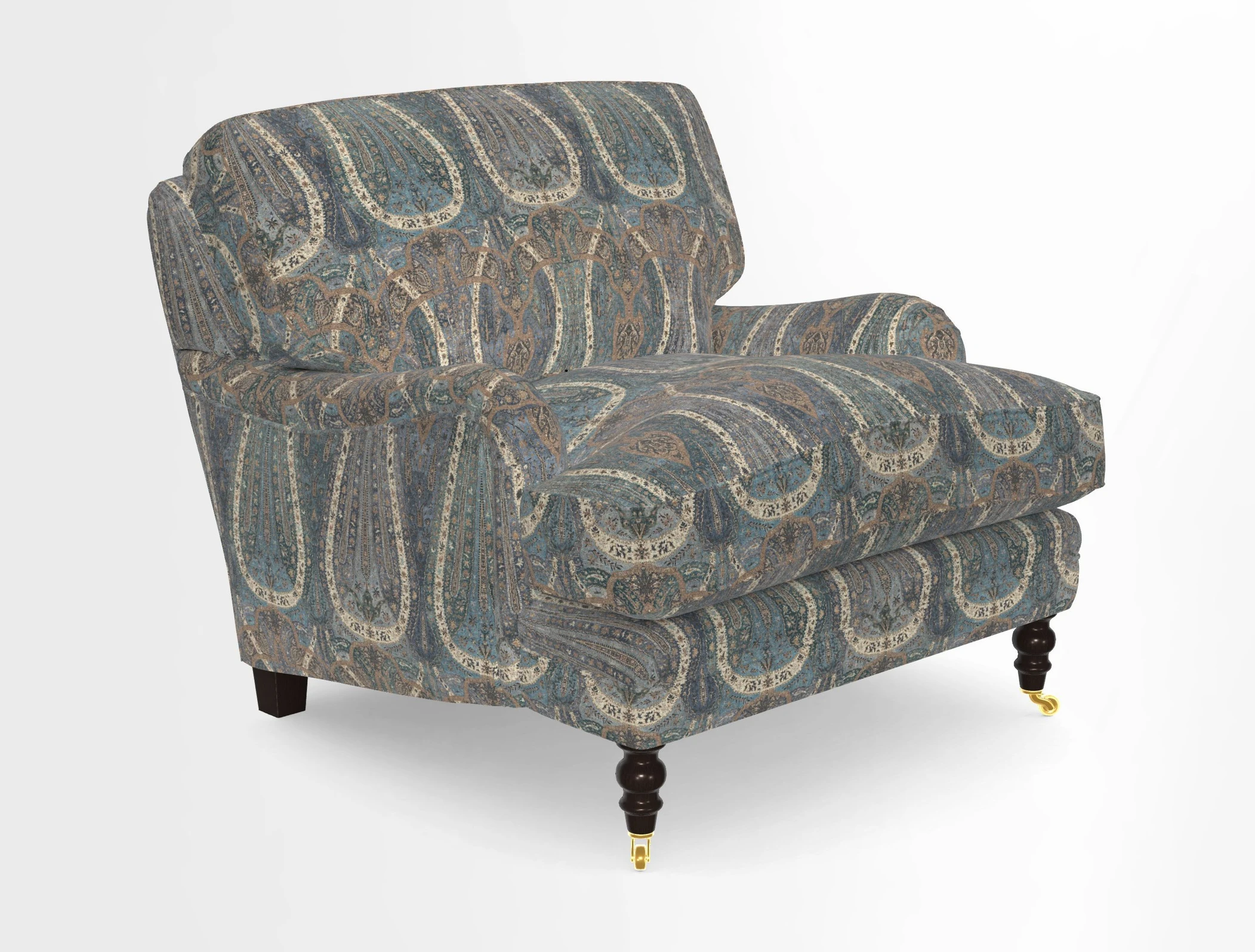 Coates Chair in RHS Gertrude Jekyll Lattice Blue with Seat and Back Cushions in Mohair Velvet Indigo