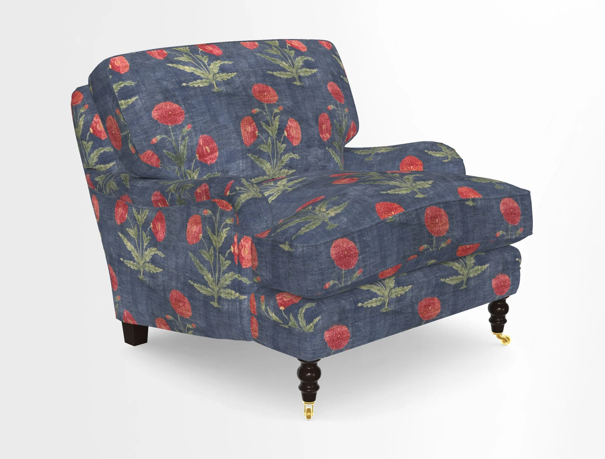 Coates Chair in RHS Gertrude Jekyll Lattice Blue with Seat and Back Cushions in Mohair Velvet Indigo