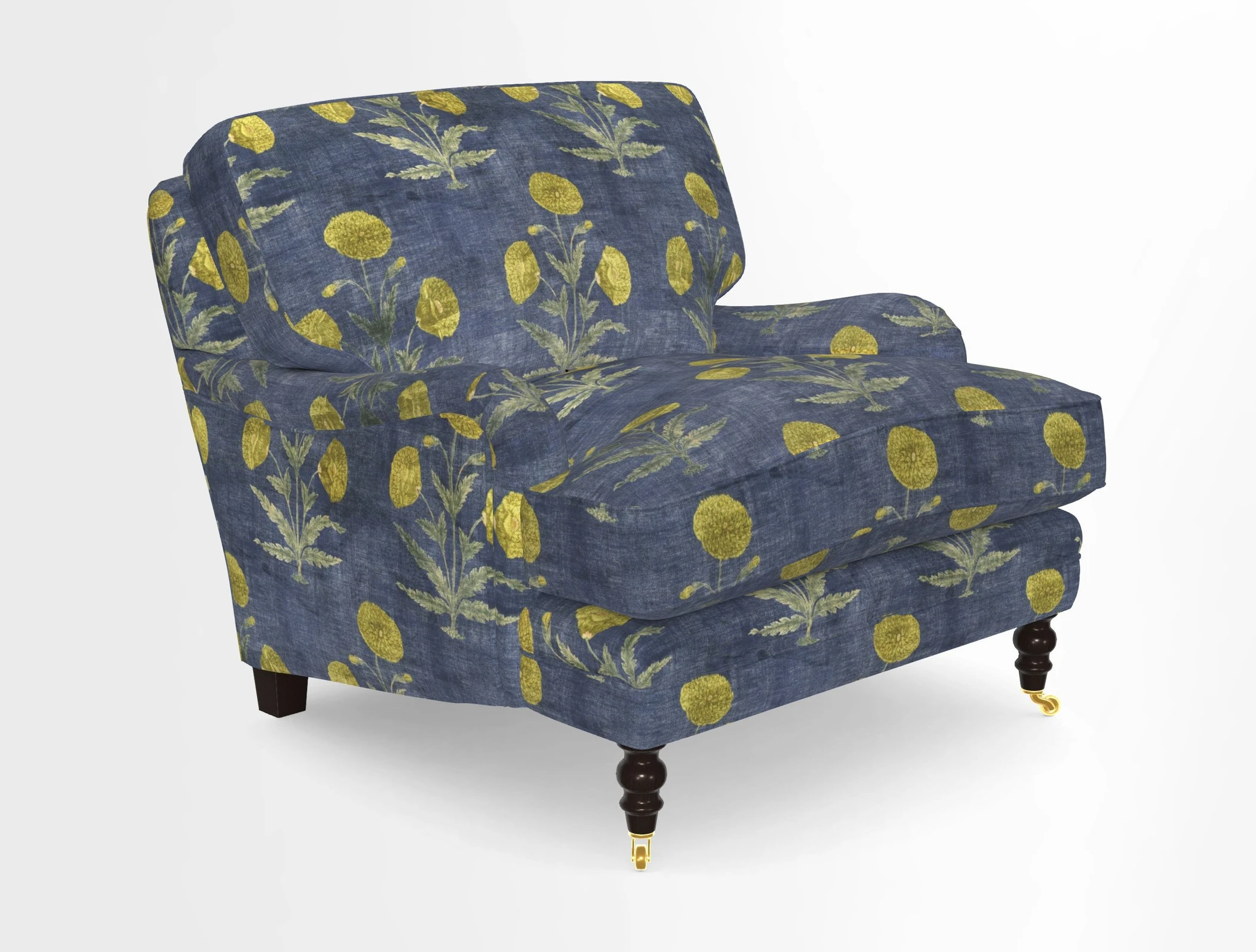 Coates Chair in RHS Gertrude Jekyll Lattice Blue with Seat and Back Cushions in Mohair Velvet Indigo