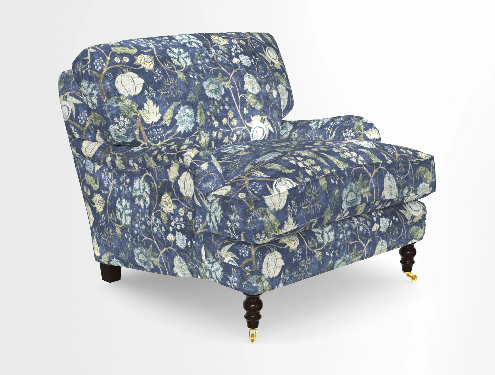 Coates Chair in RHS Gertrude Jekyll Lattice Blue with Seat and Back Cushions in Mohair Velvet Indigo