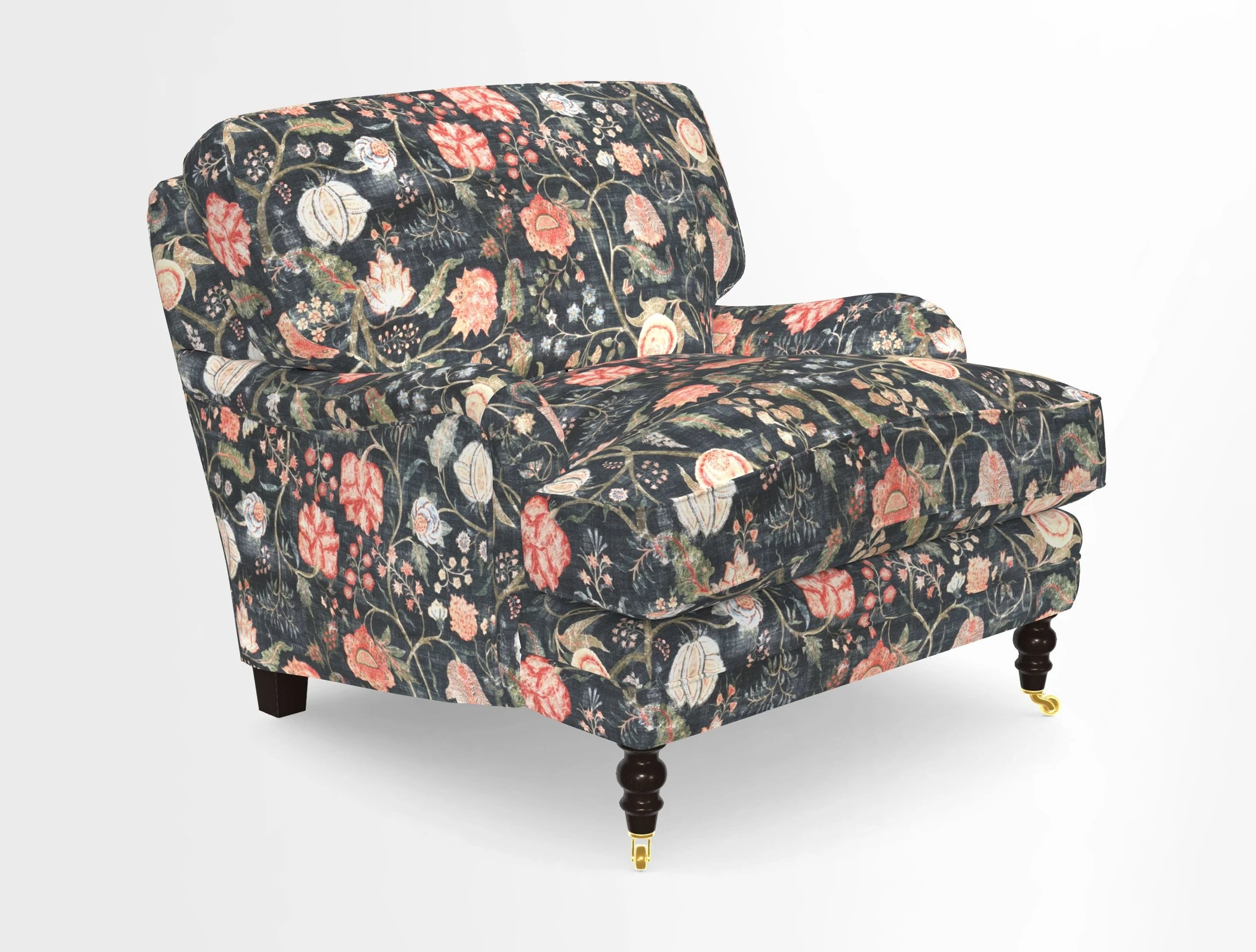 Coates Chair in RHS Gertrude Jekyll Lattice Blue with Seat and Back Cushions in Mohair Velvet Indigo