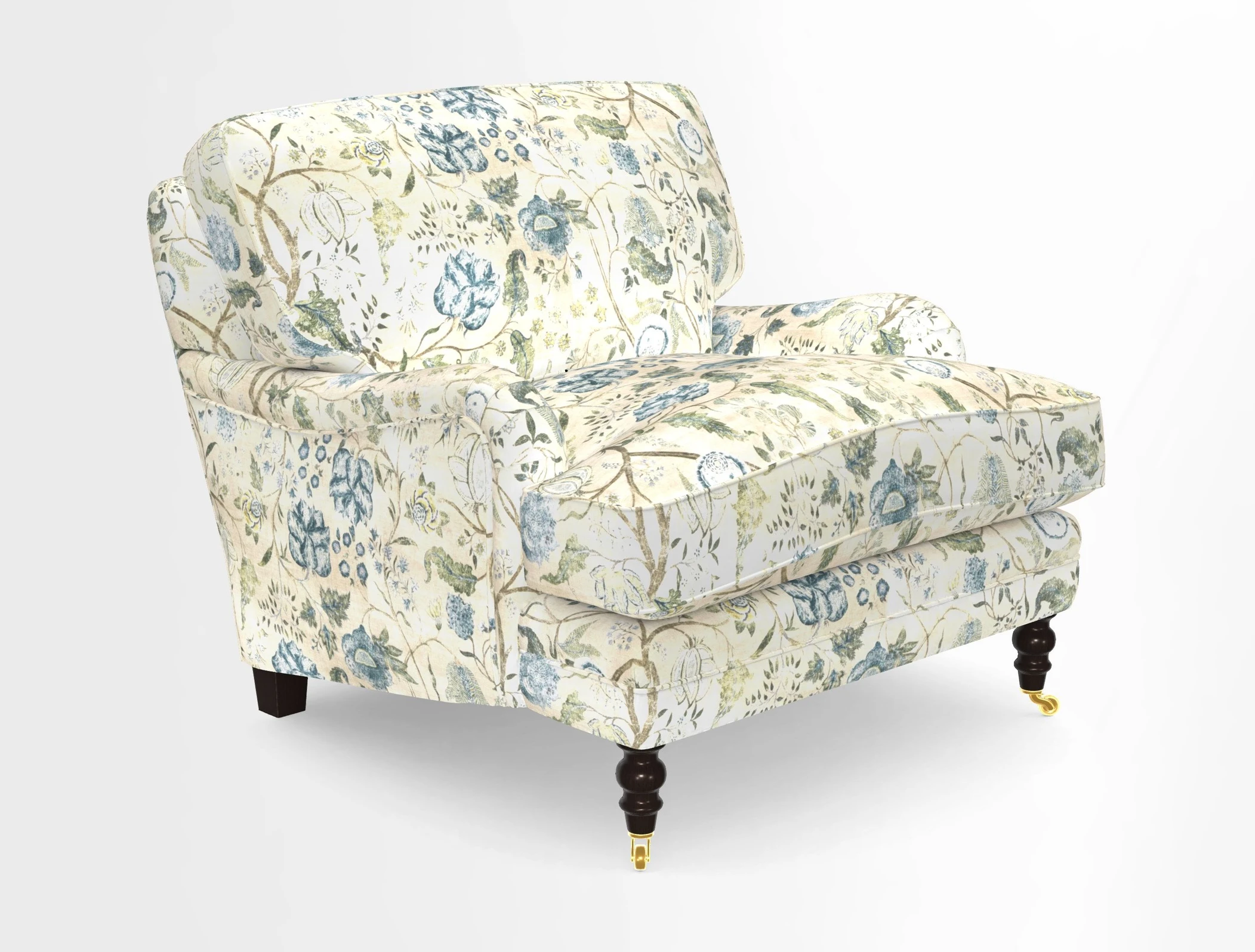 Coates Chair in RHS Gertrude Jekyll Lattice Blue with Seat and Back Cushions in Mohair Velvet Indigo
