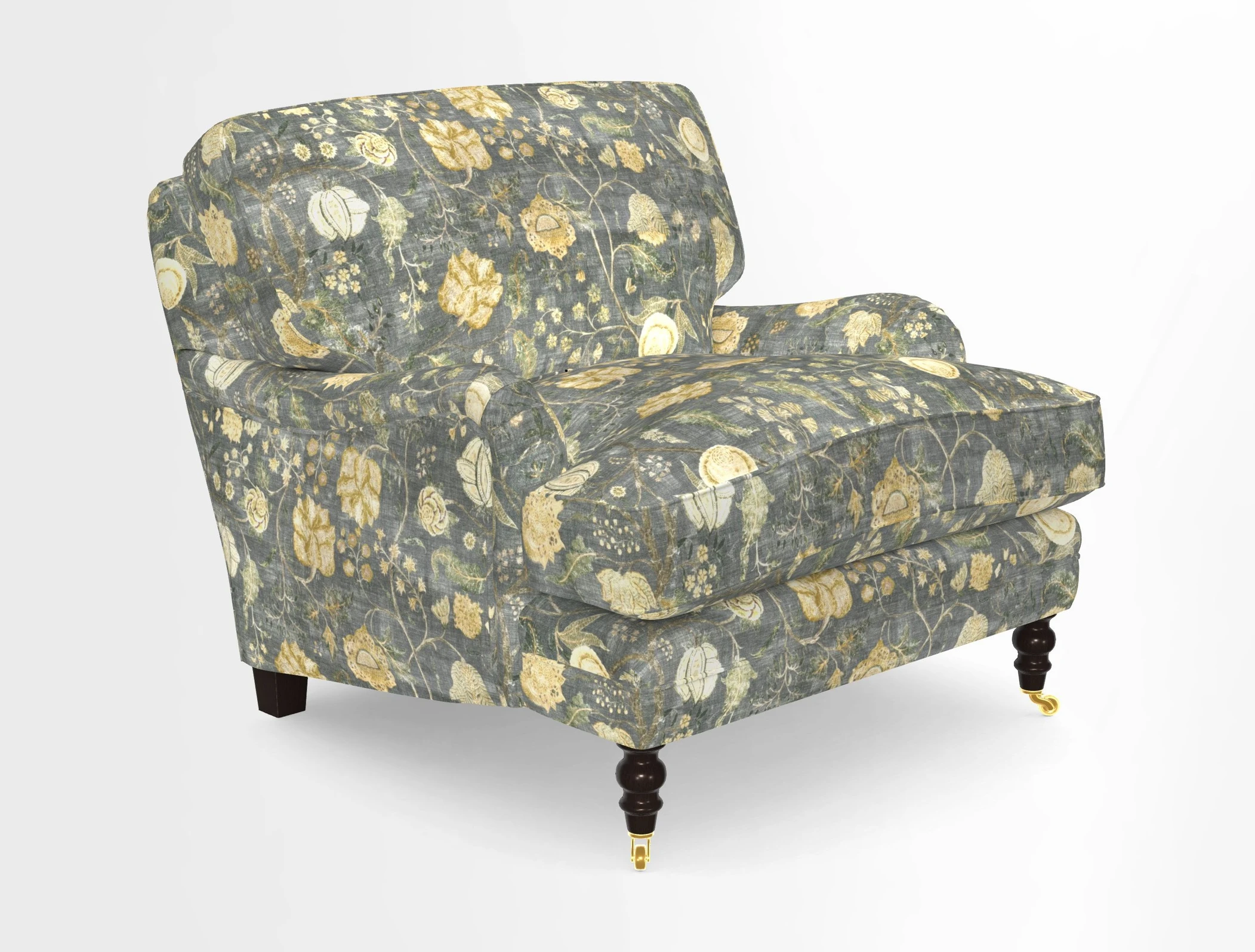 Coates Chair in RHS Gertrude Jekyll Lattice Blue with Seat and Back Cushions in Mohair Velvet Indigo