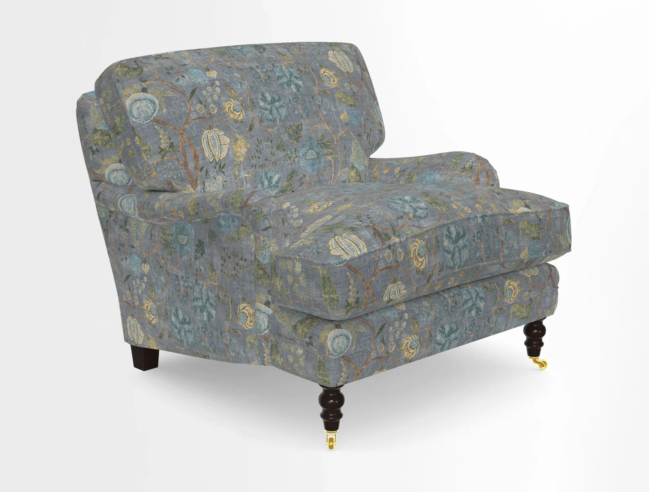 Coates Chair in RHS Gertrude Jekyll Lattice Blue with Seat and Back Cushions in Mohair Velvet Indigo