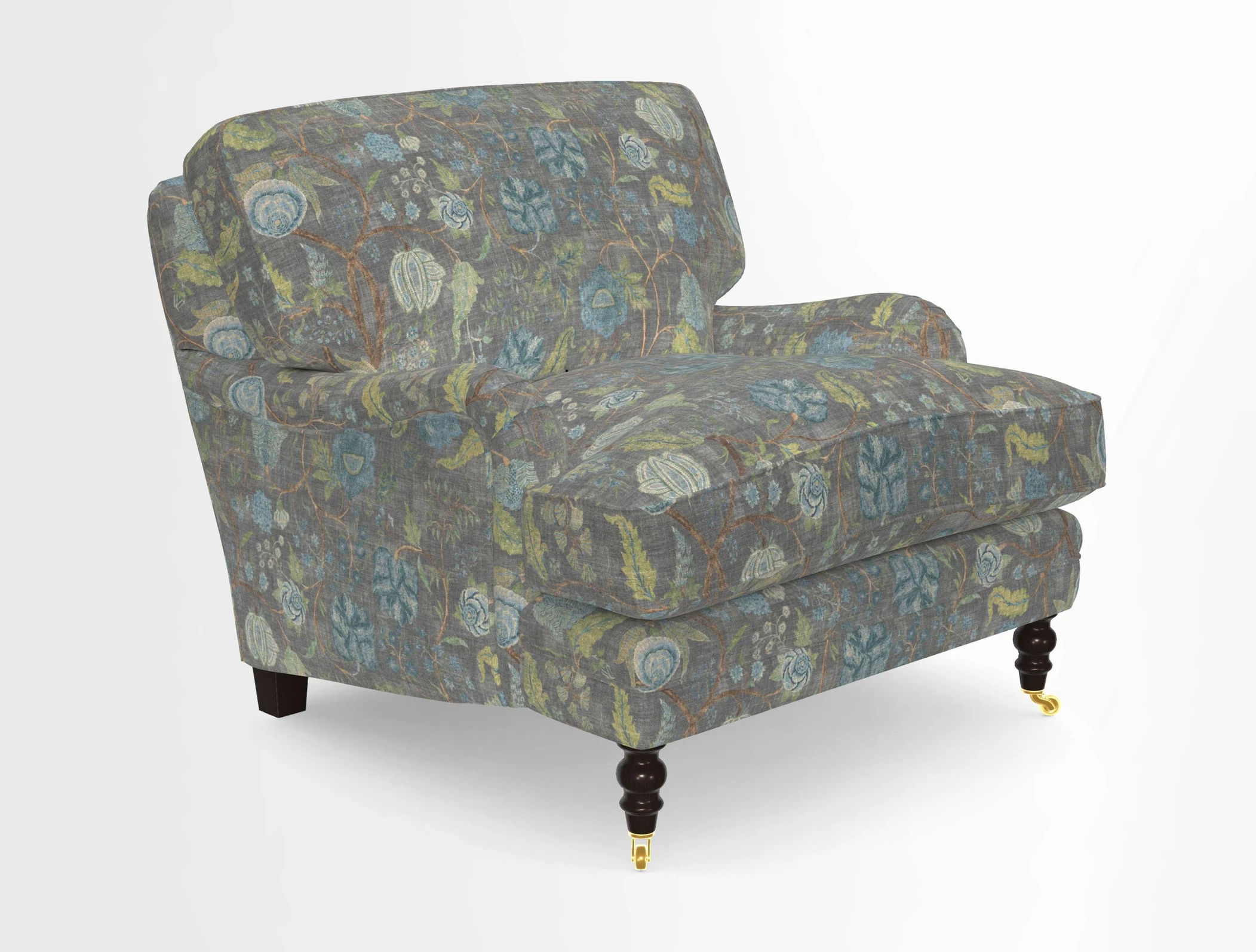 Coates Chair in RHS Gertrude Jekyll Lattice Blue with Seat and Back Cushions in Mohair Velvet Indigo