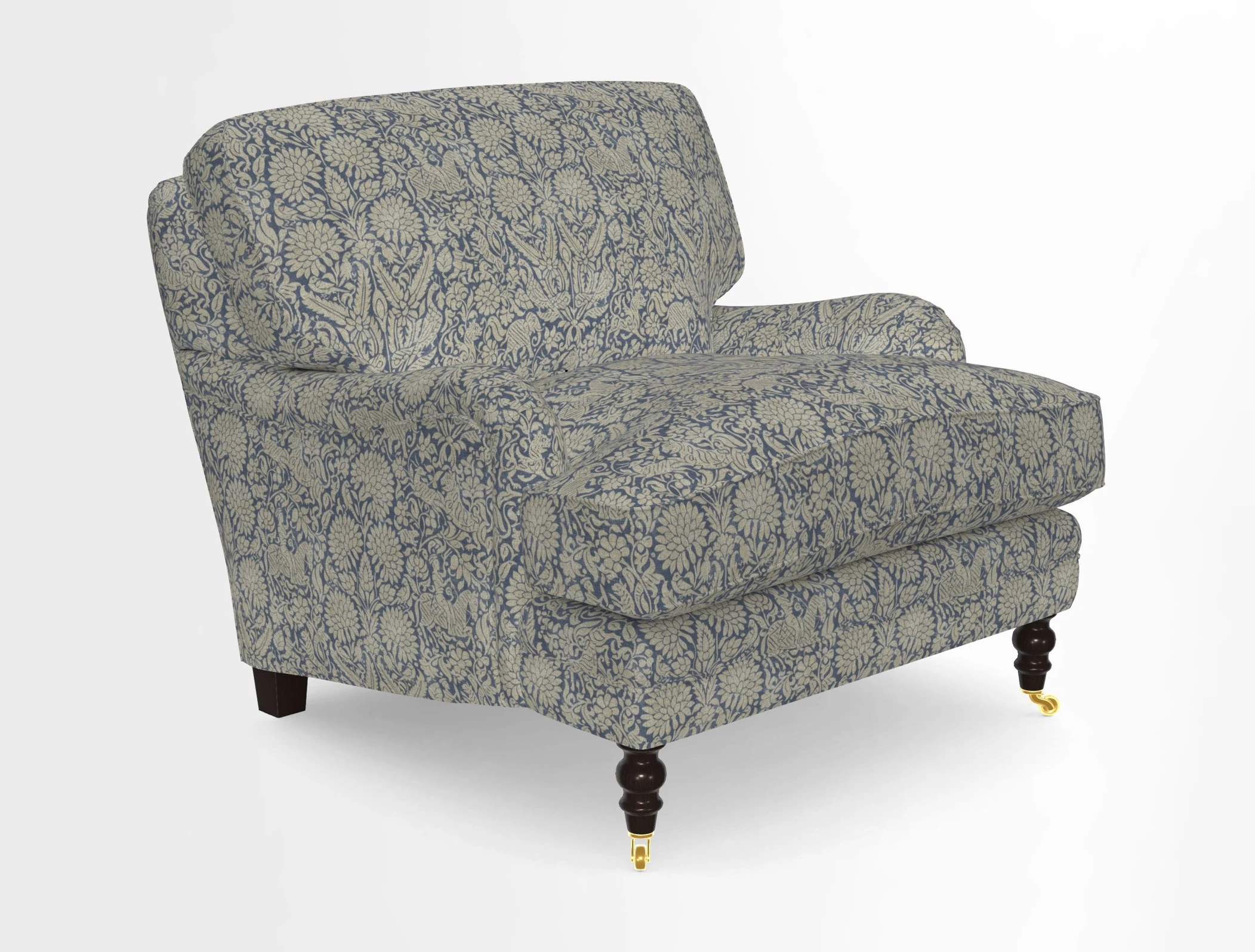 Coates Chair in RHS Gertrude Jekyll Lattice Blue with Seat and Back Cushions in Mohair Velvet Indigo