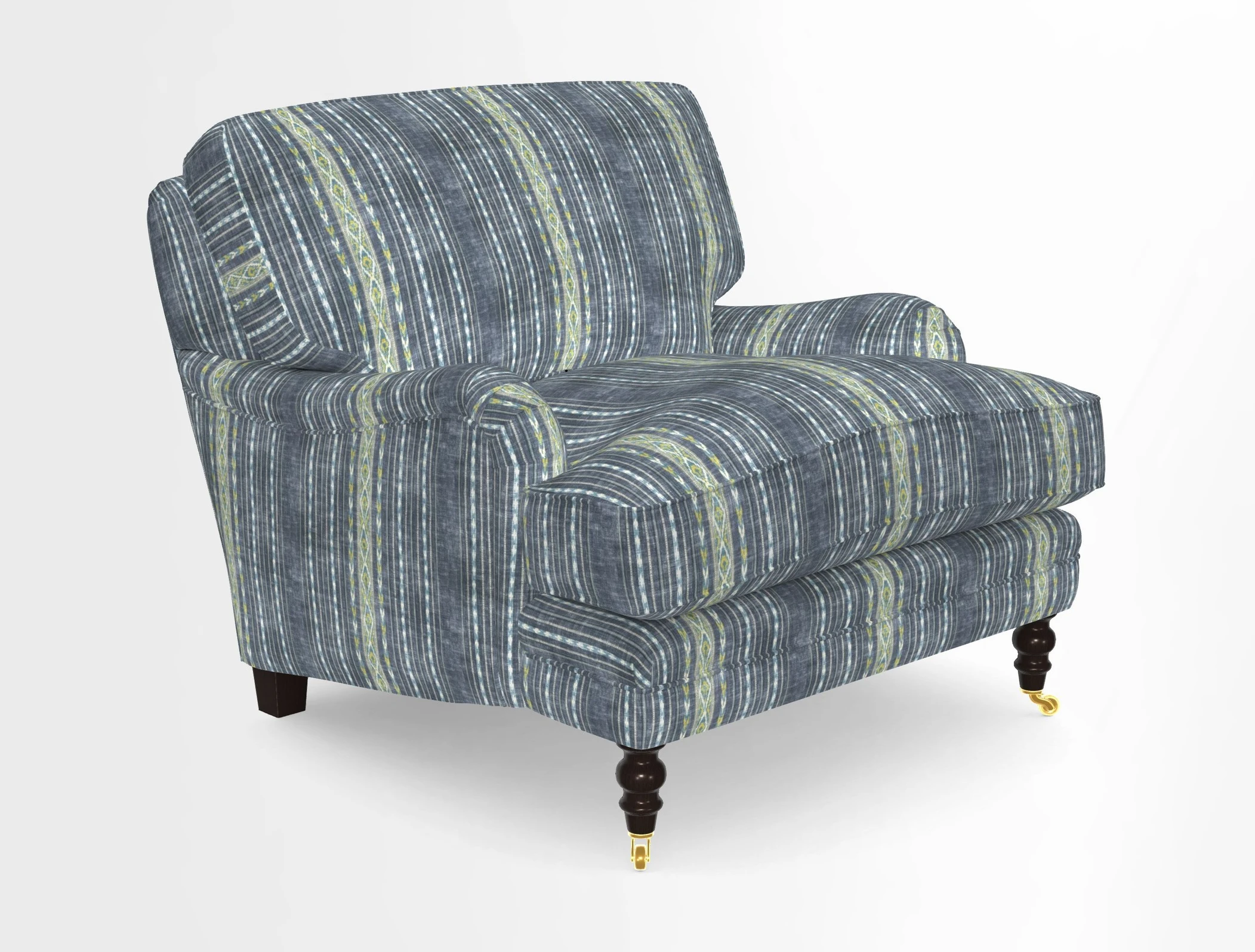 Coates Chair in RHS Gertrude Jekyll Lattice Blue with Seat and Back Cushions in Mohair Velvet Indigo