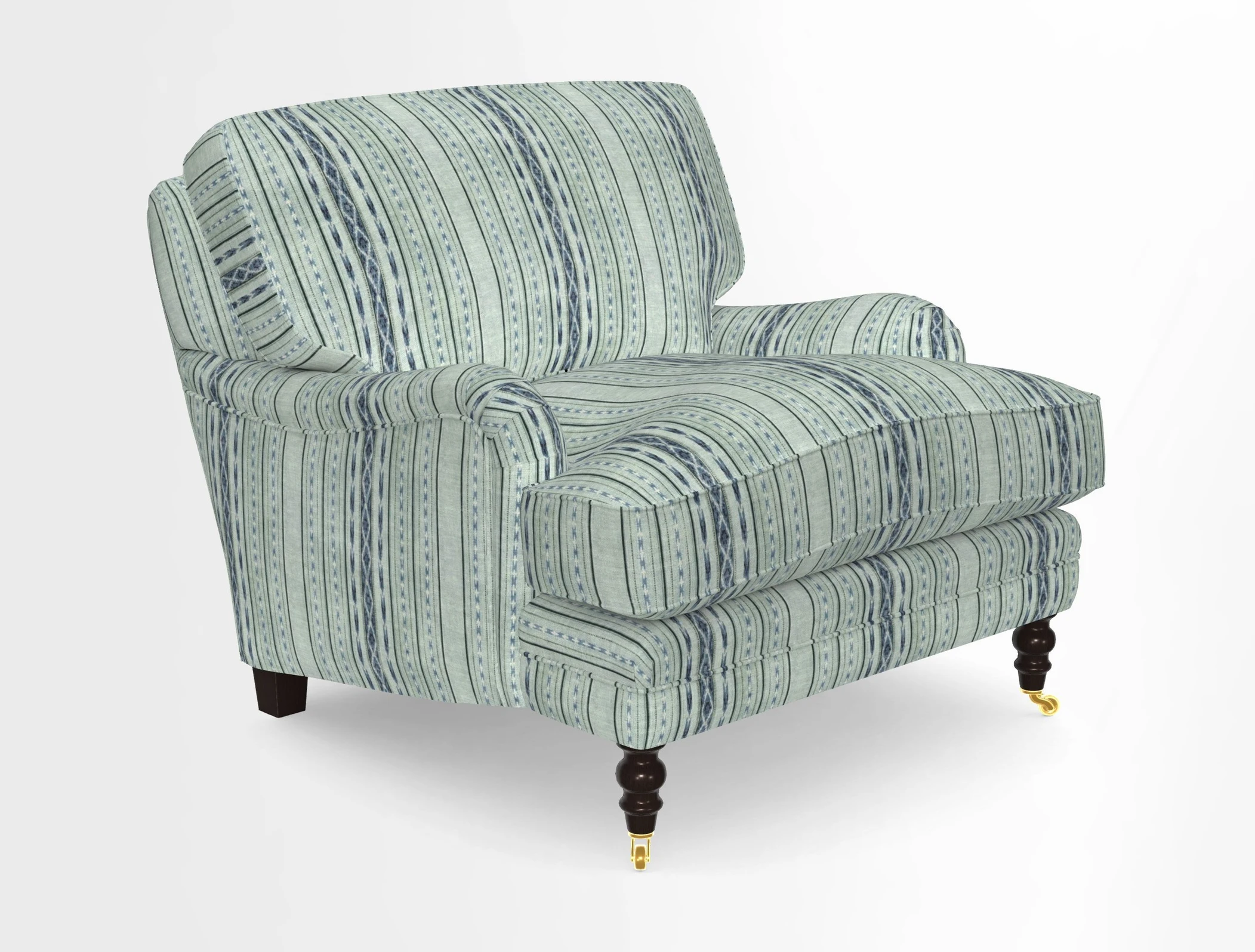 Coates Chair in RHS Gertrude Jekyll Lattice Blue with Seat and Back Cushions in Mohair Velvet Indigo