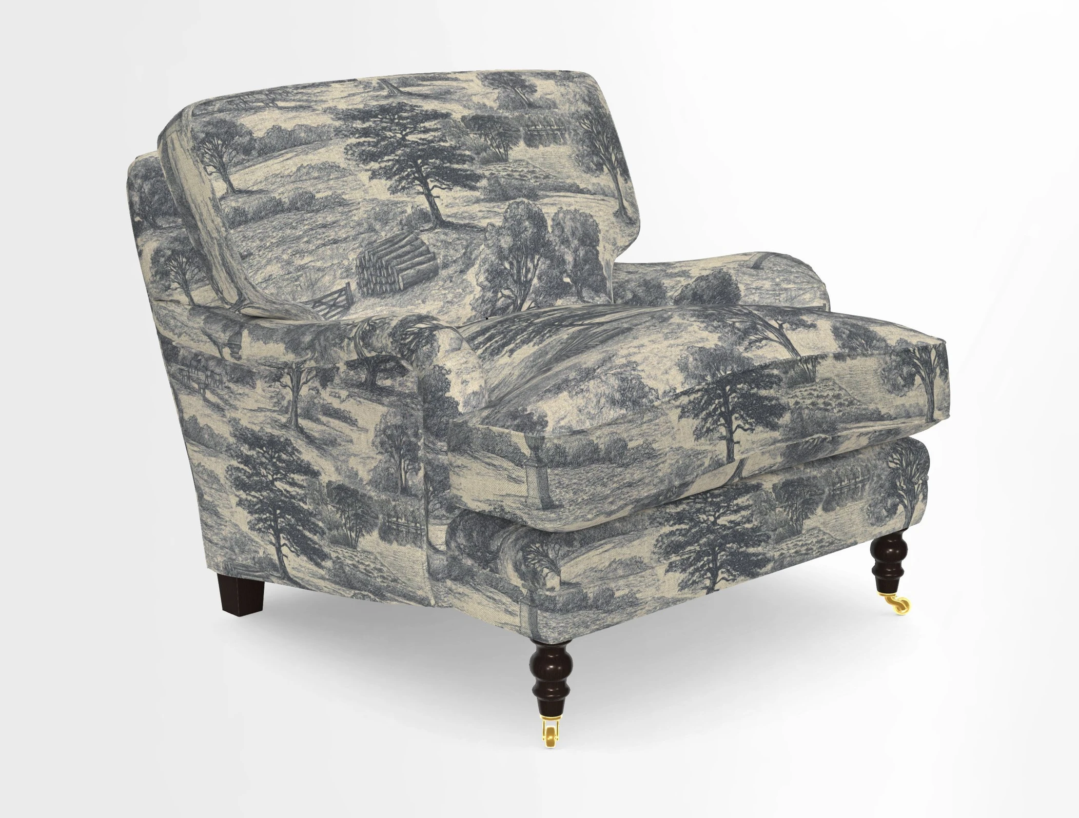 Coates Chair in RHS Gertrude Jekyll Lattice Blue with Seat and Back Cushions in Mohair Velvet Indigo