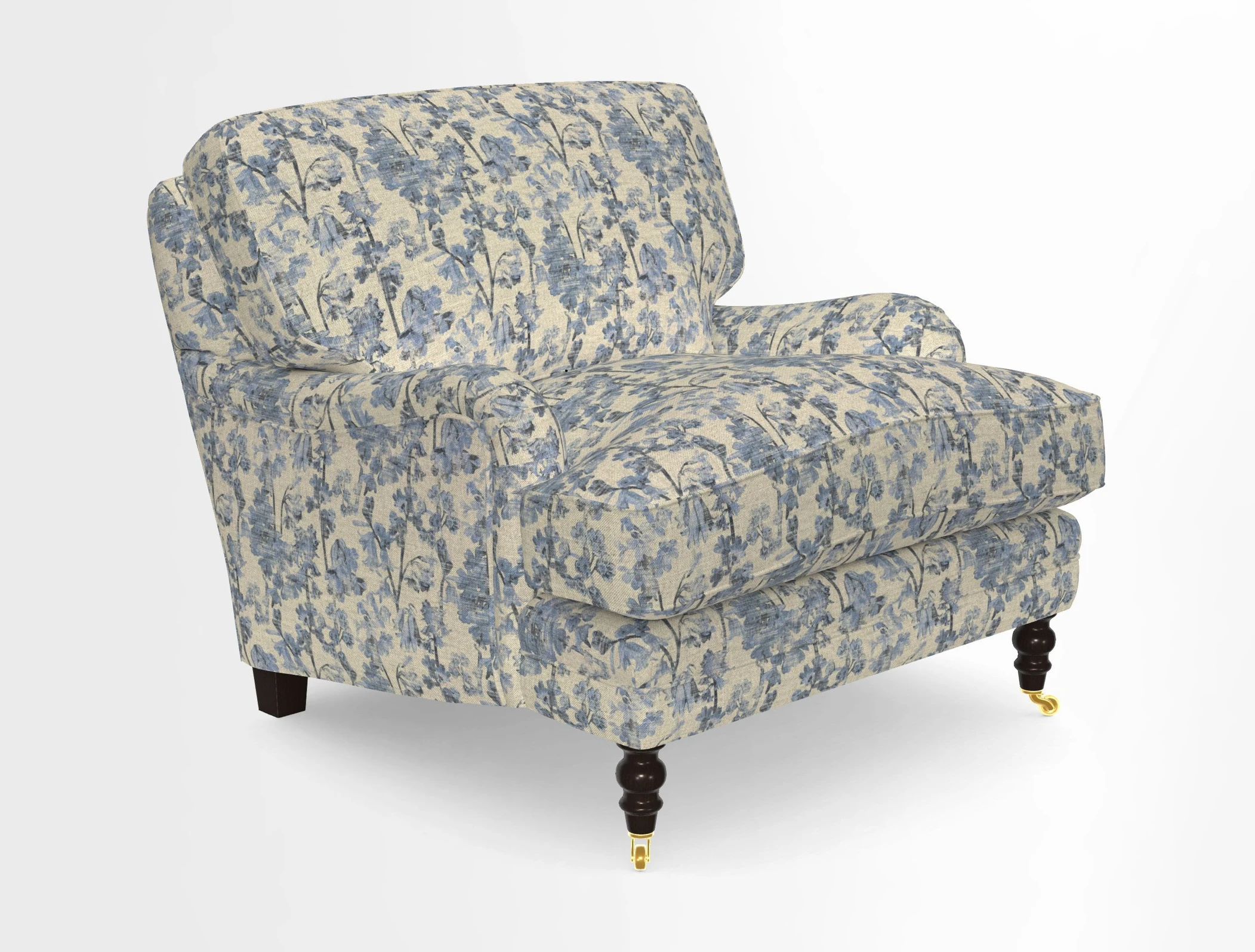 Coates Chair in RHS Gertrude Jekyll Lattice Blue with Seat and Back Cushions in Mohair Velvet Indigo