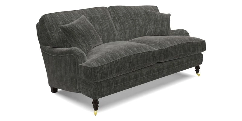Coates 3 Seater Sofa in Mohair Velvet Indigo with Seat and Back Cushions in Gertrude Jekyll Meadow Flower Blue