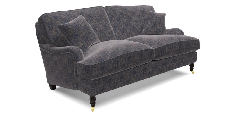 Coates 3 Seater Sofa in Mohair Velvet Indigo with Seat and Back Cushions in Gertrude Jekyll Meadow Flower Blue