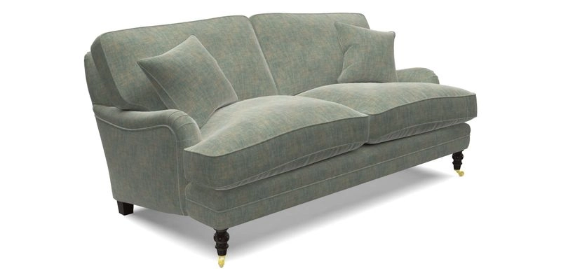 Coates 3 Seater Sofa in Mohair Velvet Indigo with Seat and Back Cushions in Gertrude Jekyll Meadow Flower Blue