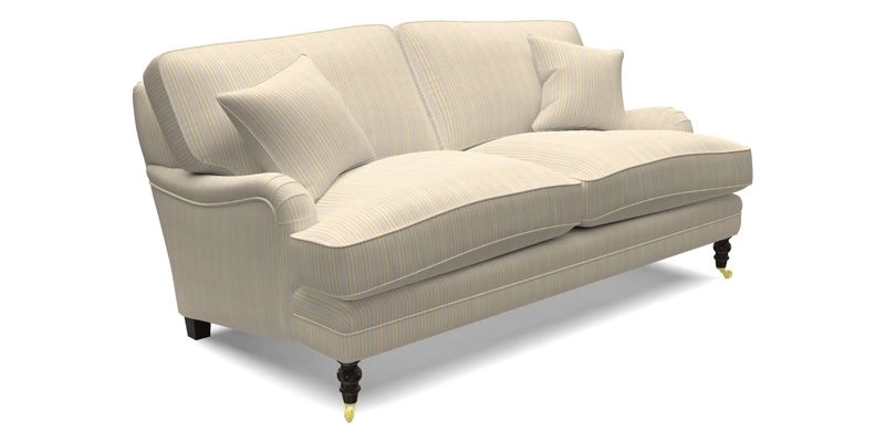 Coates 3 Seater Sofa in Mohair Velvet Indigo with Seat and Back Cushions in Gertrude Jekyll Meadow Flower Blue