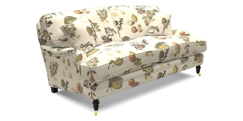 Coates 3 Seater Sofa in Mohair Velvet Indigo with Seat and Back Cushions in Gertrude Jekyll Meadow Flower Blue