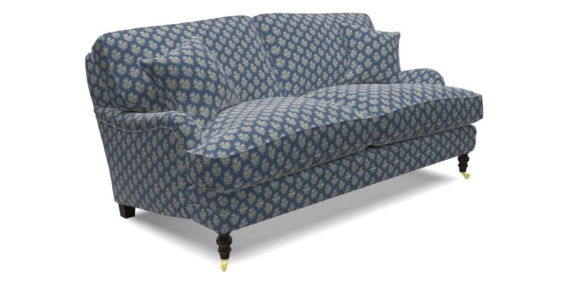 Coates 3 Seater Sofa in Mohair Velvet Indigo with Seat and Back Cushions in Gertrude Jekyll Meadow Flower Blue