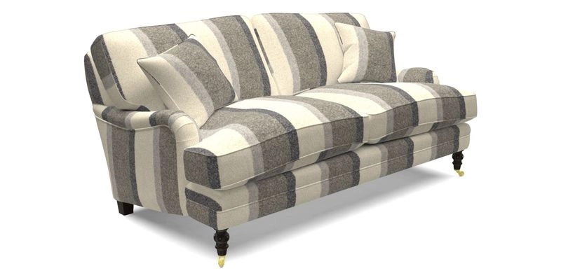 Coates 3 Seater Sofa in Mohair Velvet Indigo with Seat and Back Cushions in Gertrude Jekyll Meadow Flower Blue