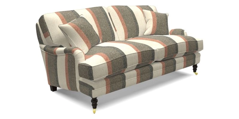 Coates 3 Seater Sofa in Mohair Velvet Indigo with Seat and Back Cushions in Gertrude Jekyll Meadow Flower Blue