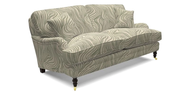 Coates 3 Seater Sofa in Mohair Velvet Indigo with Seat and Back Cushions in Gertrude Jekyll Meadow Flower Blue