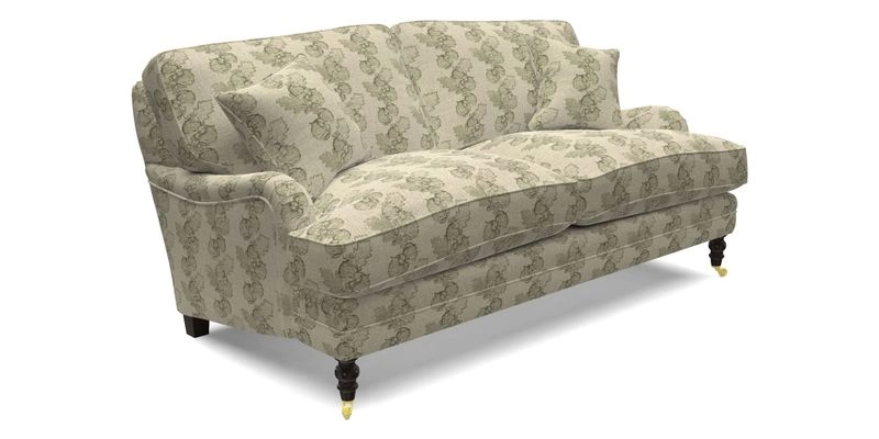 Coates 3 Seater Sofa in Mohair Velvet Indigo with Seat and Back Cushions in Gertrude Jekyll Meadow Flower Blue
