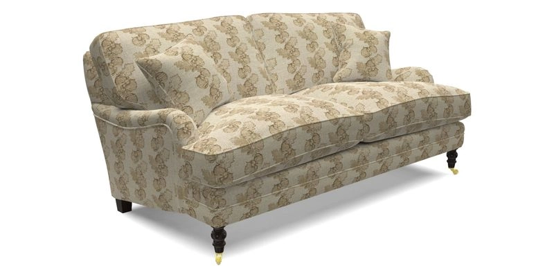 Coates 3 Seater Sofa in Mohair Velvet Indigo with Seat and Back Cushions in Gertrude Jekyll Meadow Flower Blue