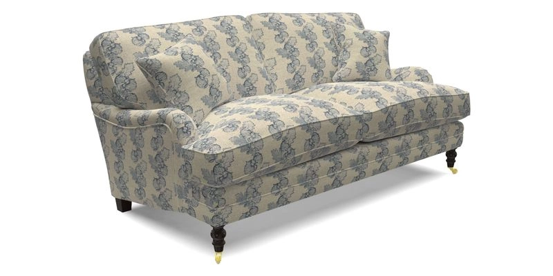 Coates 3 Seater Sofa in Mohair Velvet Indigo with Seat and Back Cushions in Gertrude Jekyll Meadow Flower Blue