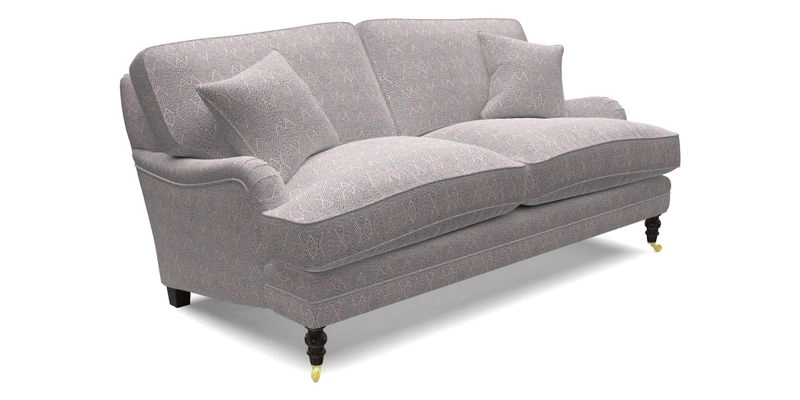 Coates 3 Seater Sofa in Mohair Velvet Indigo with Seat and Back Cushions in Gertrude Jekyll Meadow Flower Blue