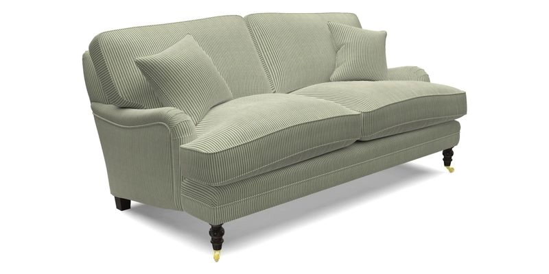 Coates 3 Seater Sofa in Mohair Velvet Indigo with Seat and Back Cushions in Gertrude Jekyll Meadow Flower Blue