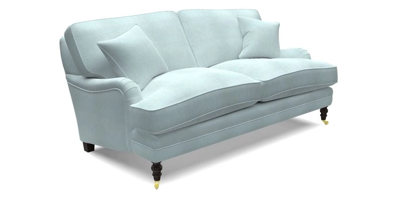 Coates 3 Seater Sofa in Mohair Velvet Indigo with Seat and Back Cushions in Gertrude Jekyll Meadow Flower Blue