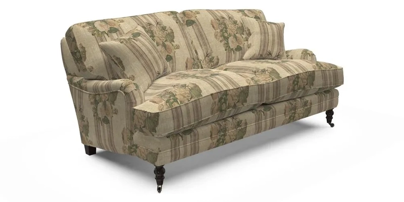 Coates 3 Seater Sofa in Mohair Velvet Indigo with Seat and Back Cushions in Gertrude Jekyll Meadow Flower Blue