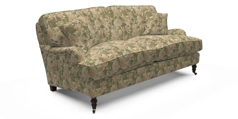 Coates 3 Seater Sofa in Mohair Velvet Indigo with Seat and Back Cushions in Gertrude Jekyll Meadow Flower Blue