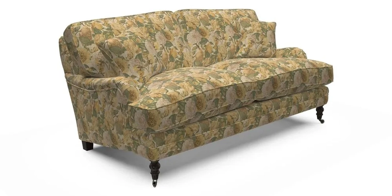 Coates 3 Seater Sofa in Mohair Velvet Indigo with Seat and Back Cushions in Gertrude Jekyll Meadow Flower Blue