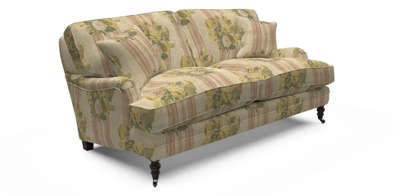 Coates 3 Seater Sofa in Mohair Velvet Indigo with Seat and Back Cushions in Gertrude Jekyll Meadow Flower Blue