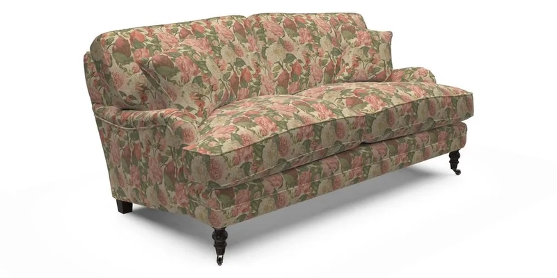 Coates 3 Seater Sofa in Mohair Velvet Indigo with Seat and Back Cushions in Gertrude Jekyll Meadow Flower Blue