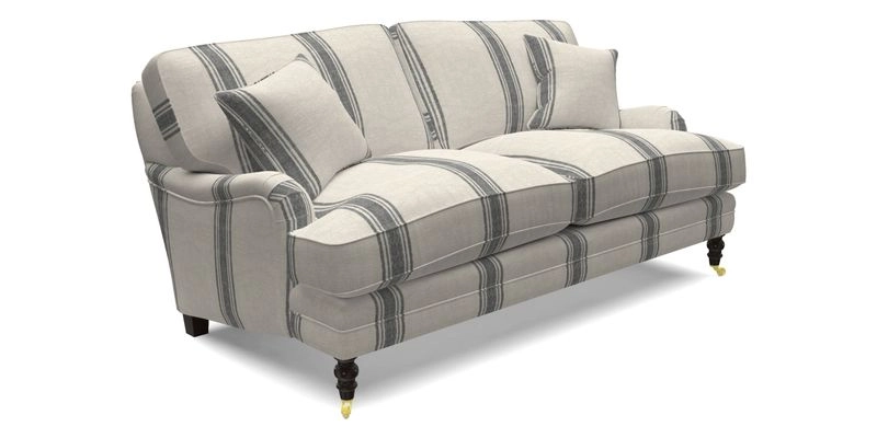 Coates 3 Seater Sofa in Mohair Velvet Indigo with Seat and Back Cushions in Gertrude Jekyll Meadow Flower Blue