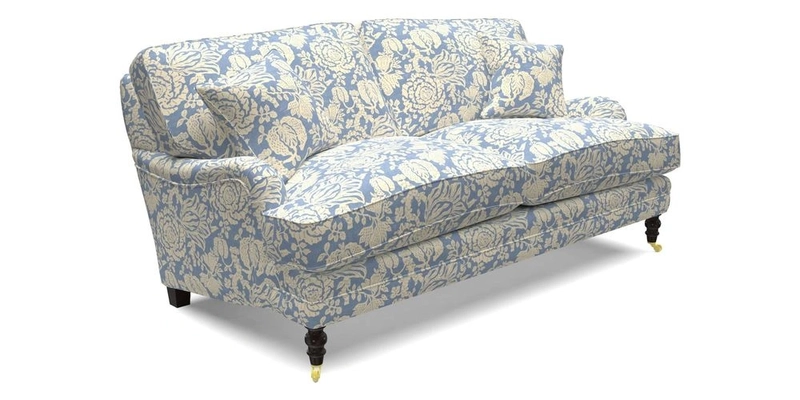 Coates 3 Seater Sofa in Mohair Velvet Indigo with Seat and Back Cushions in Gertrude Jekyll Meadow Flower Blue
