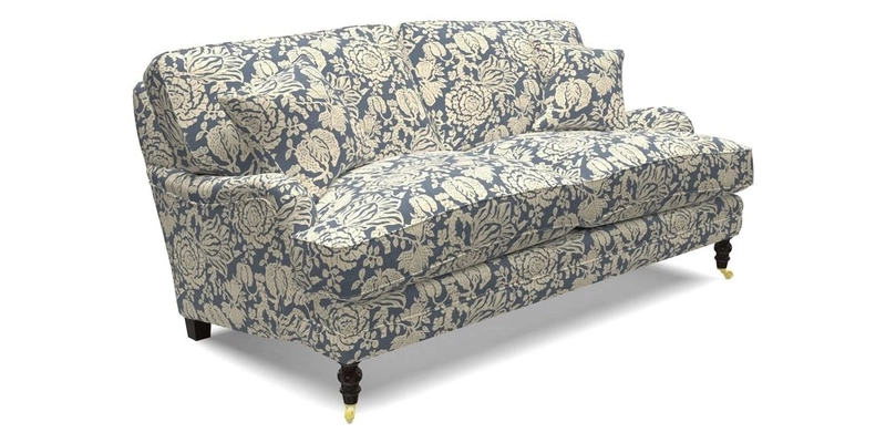 Coates 3 Seater Sofa in Mohair Velvet Indigo with Seat and Back Cushions in Gertrude Jekyll Meadow Flower Blue