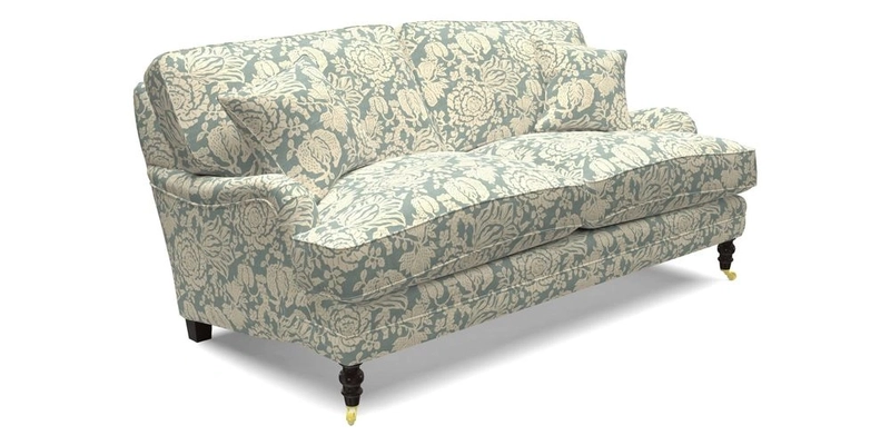 Coates 3 Seater Sofa in Mohair Velvet Indigo with Seat and Back Cushions in Gertrude Jekyll Meadow Flower Blue