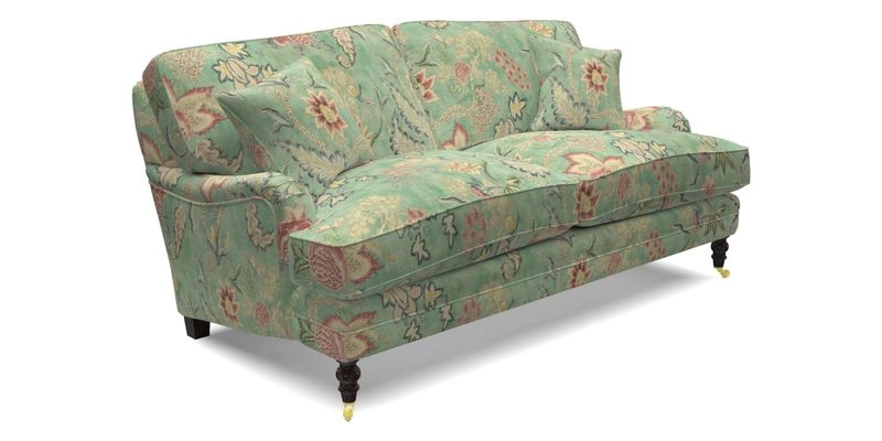 Coates 3 Seater Sofa in Mohair Velvet Indigo with Seat and Back Cushions in Gertrude Jekyll Meadow Flower Blue