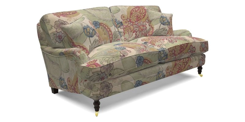 Coates 3 Seater Sofa in Mohair Velvet Indigo with Seat and Back Cushions in Gertrude Jekyll Meadow Flower Blue