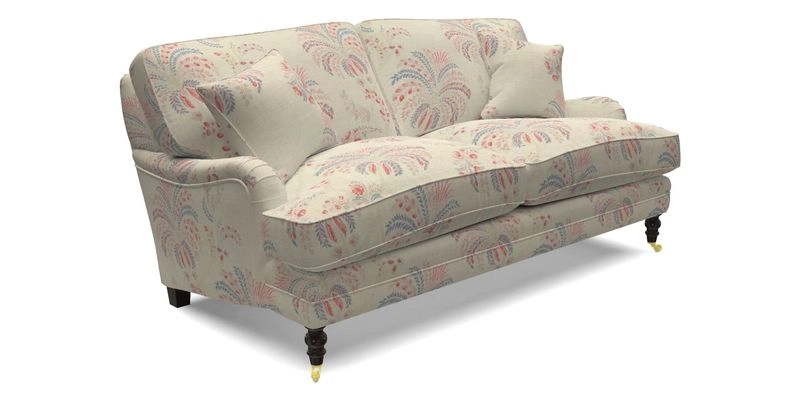 Coates 3 Seater Sofa in Mohair Velvet Indigo with Seat and Back Cushions in Gertrude Jekyll Meadow Flower Blue