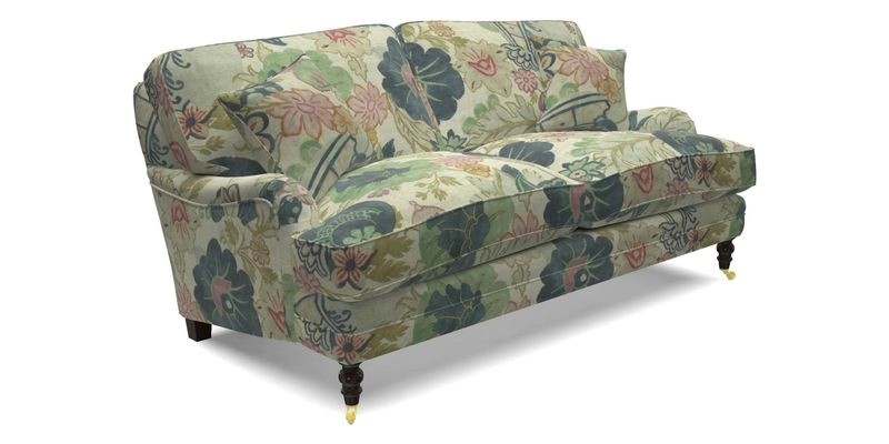 Coates 3 Seater Sofa in Mohair Velvet Indigo with Seat and Back Cushions in Gertrude Jekyll Meadow Flower Blue