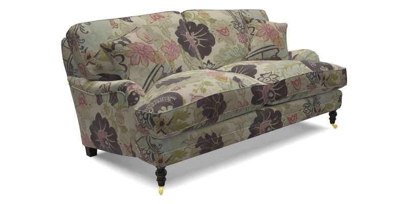 Coates 3 Seater Sofa in Mohair Velvet Indigo with Seat and Back Cushions in Gertrude Jekyll Meadow Flower Blue