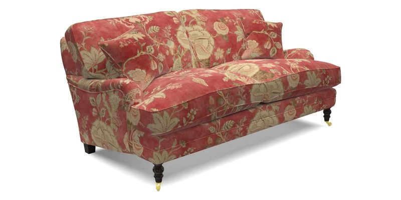 Coates 3 Seater Sofa in Mohair Velvet Indigo with Seat and Back Cushions in Gertrude Jekyll Meadow Flower Blue