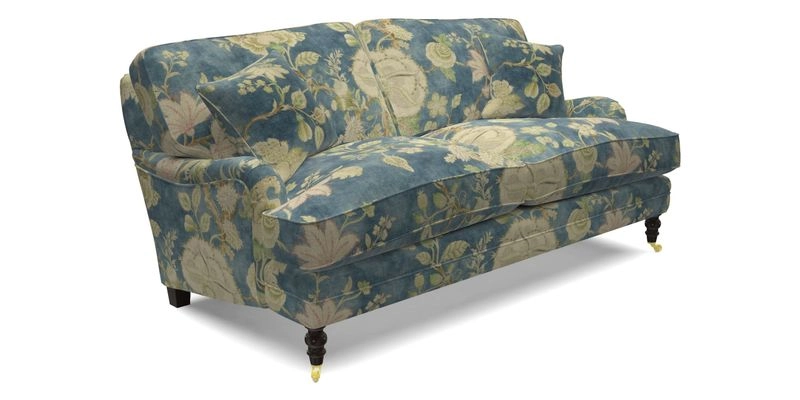 Coates 3 Seater Sofa in Mohair Velvet Indigo with Seat and Back Cushions in Gertrude Jekyll Meadow Flower Blue